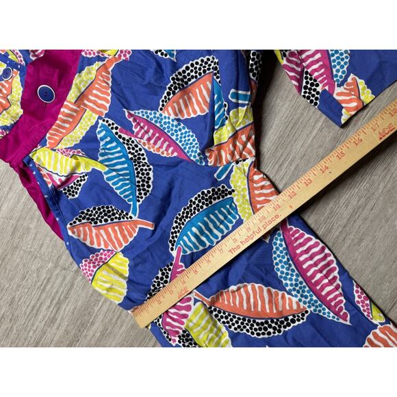 Vintage 80s Jeanne Marc Jumpsuit 4/5 P XS/S Cotton Knit Fall Leaves Pockets - Picture 8 of 10